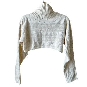 Cableknit Sweater Crop Long Sleeve Turtleneck Cream Soft by Shein Size Small